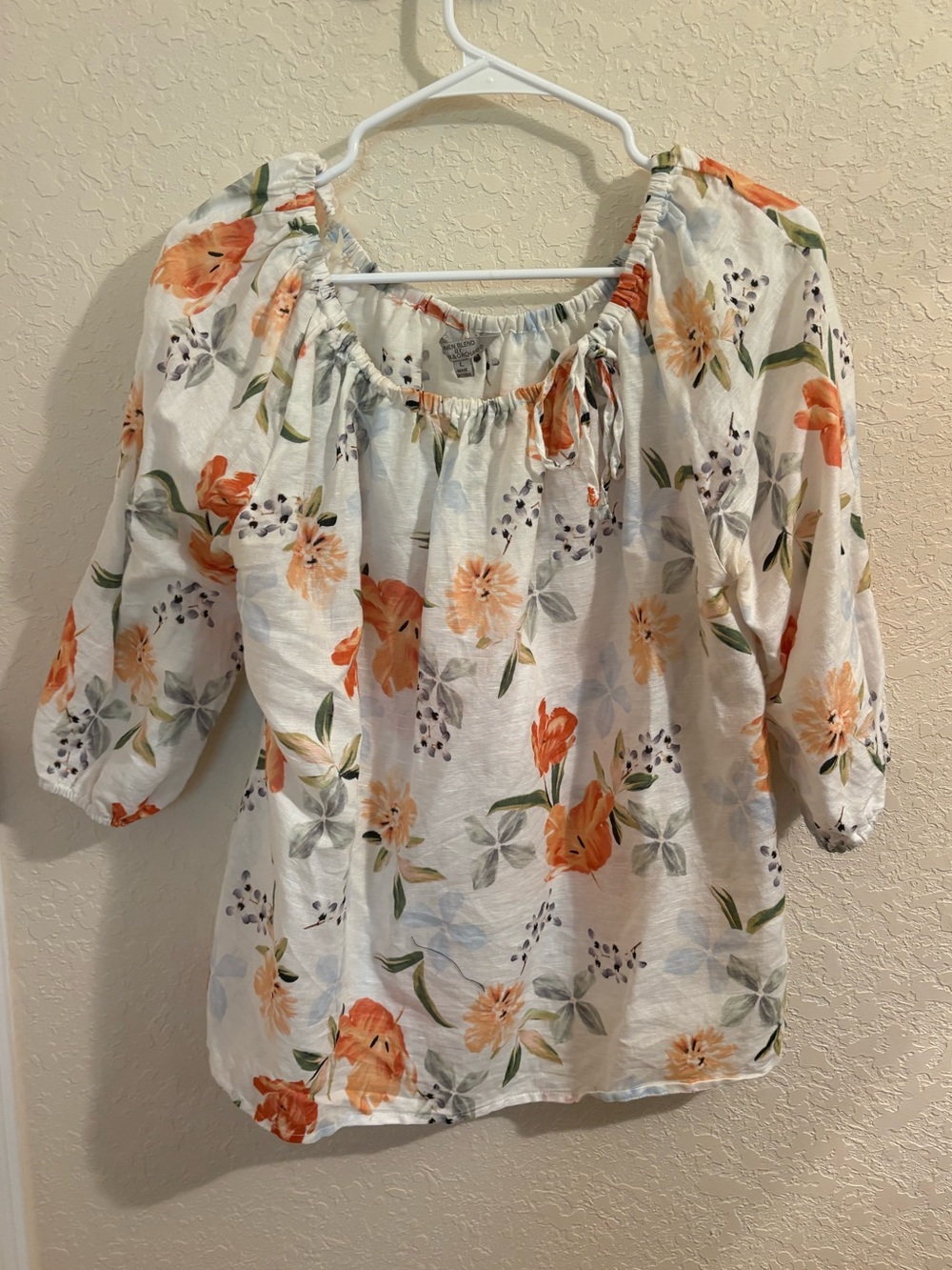 Floral Off-Shoulder Blouse in White with Orange Bloom